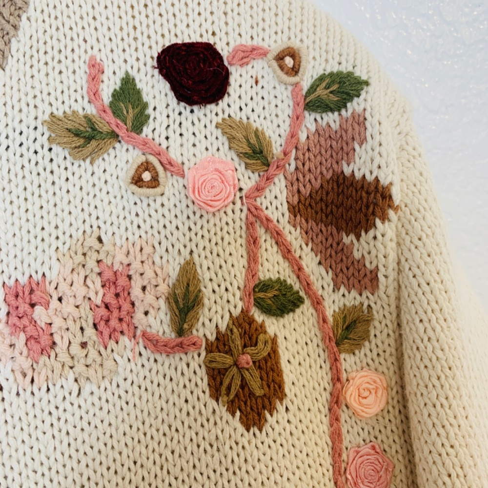 Vintage Alexa Grace Embroidered Sweater Cardigan Womens Large Cottagecore Floral - Picture 8 of 16